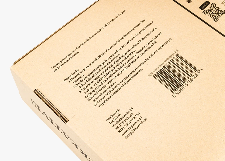 wydruk instrukcji i zaleceń na opakowaniu wysyłkowym